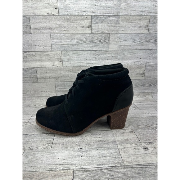 Clarks Collection Womens Black Suede Lace Up Block Heel‎ Ankle Boots Size 9W